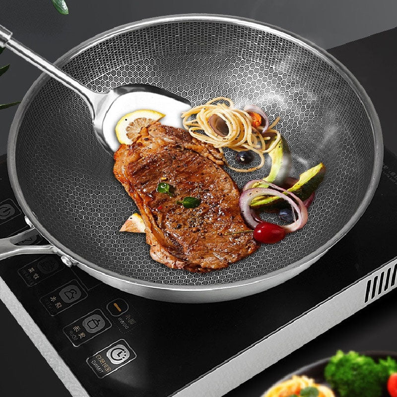 Le Dojuka rvs wok inductie – detail bodem en inductiegeschikte rand