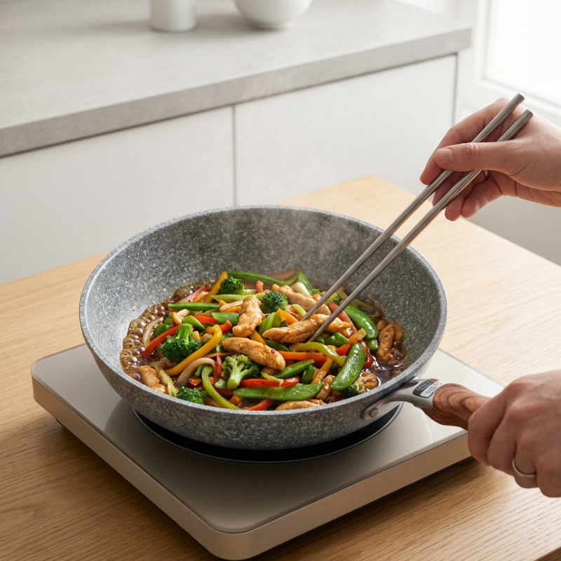 Le Yukano keramische wokpan inductie volledig productoverzicht aluminium