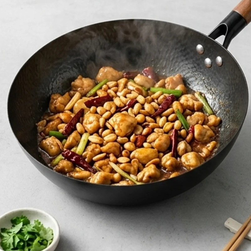 Le Mokira gehamerde wok inductie bodem met inductieplaat detail