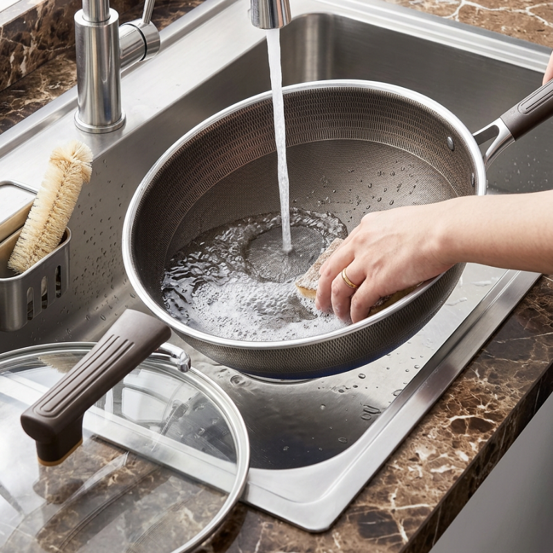 Le Hanori inductie wok multi ply roerbakken groenten in actie