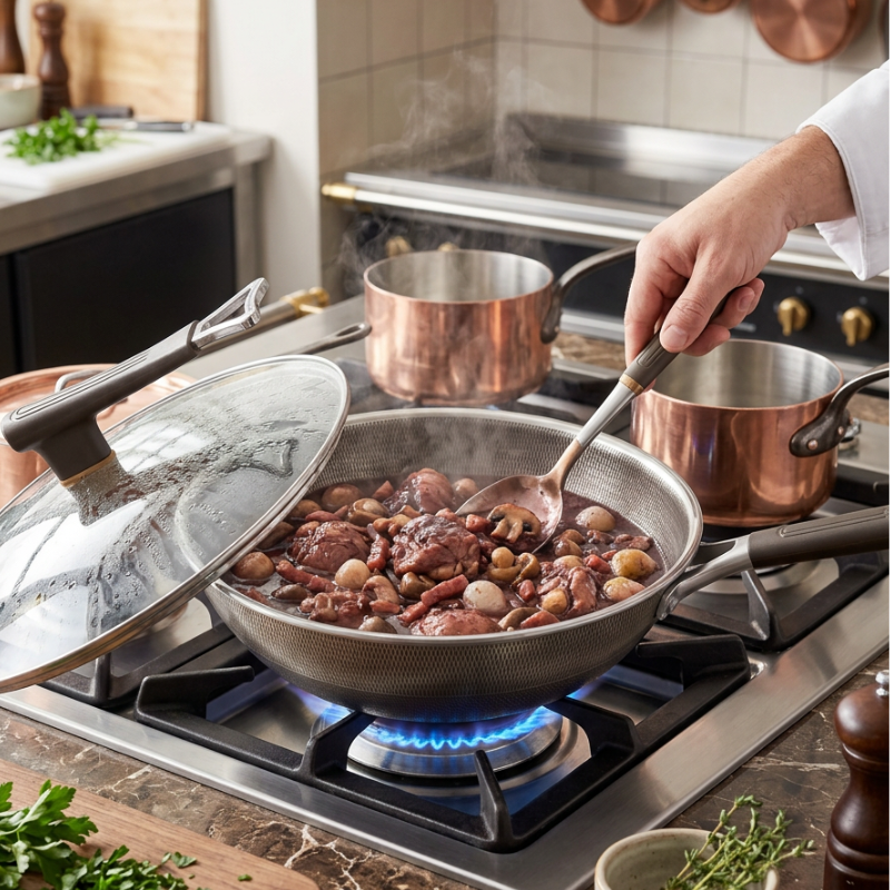 Le Hanori inductie wok multi ply maataanduiding zijaanzicht