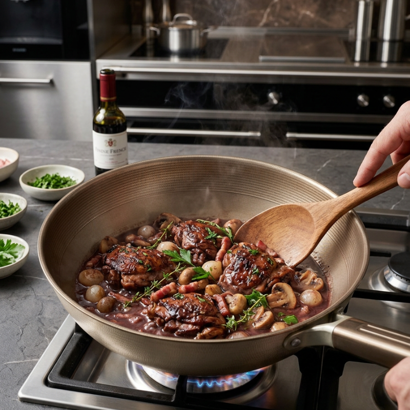 Le Hanori inductie wok multi ply binnenzijde coating close-up