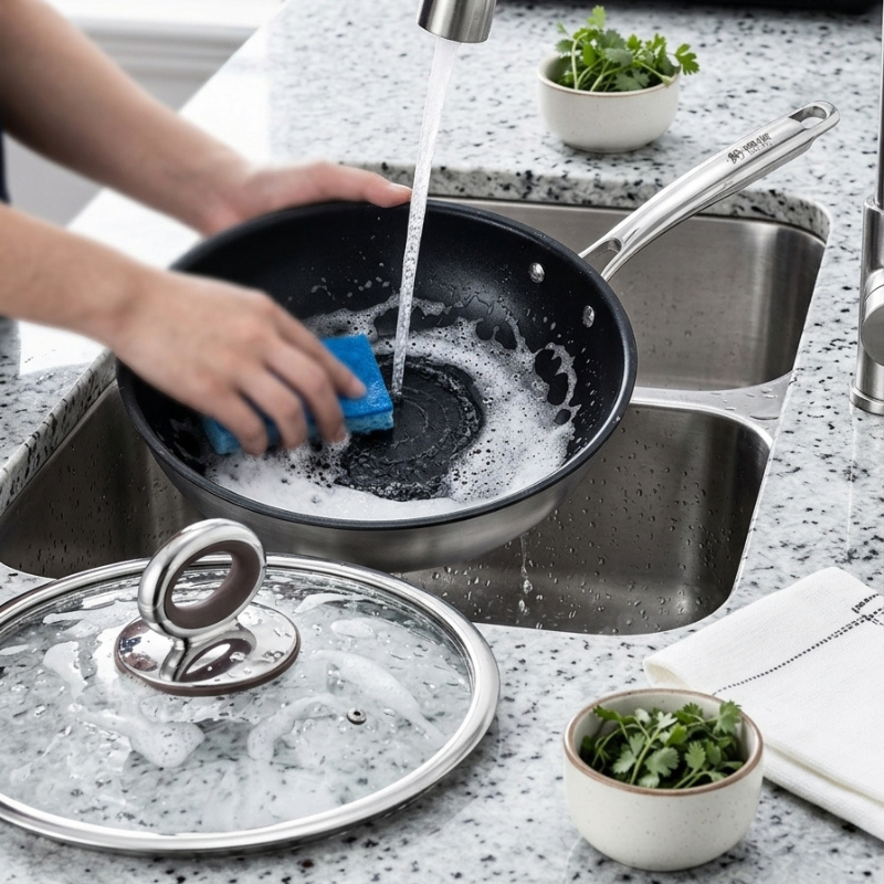 Le Tsumio rvs titanium wok binnenzijde titaniumlaag close-up