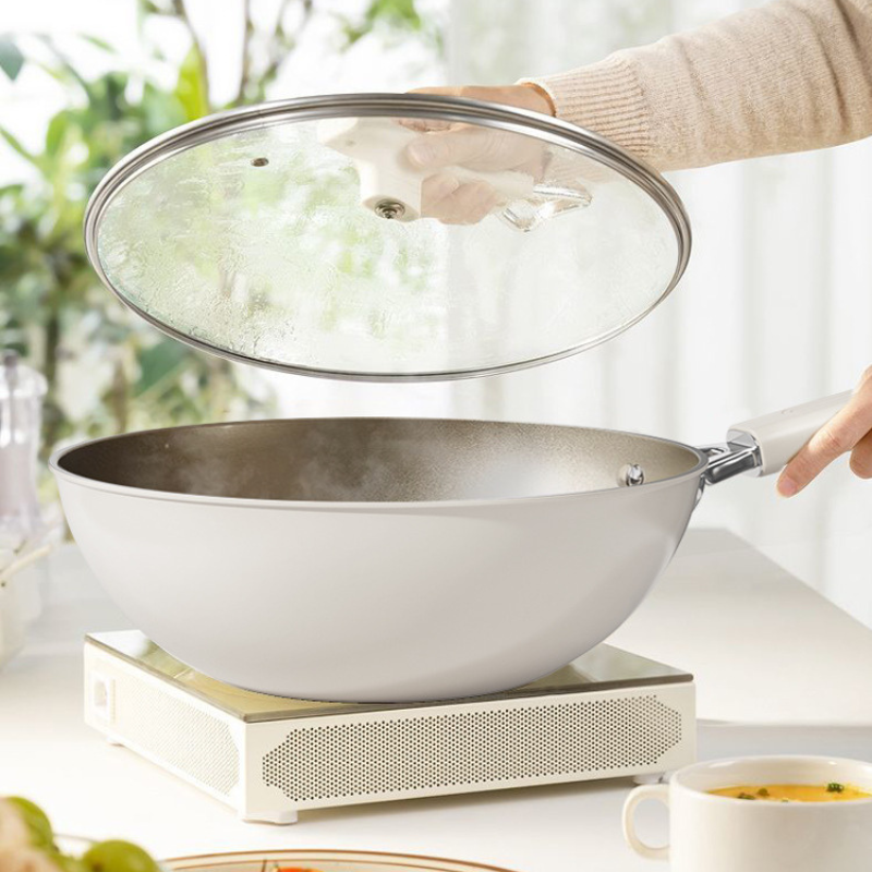 Le Rinoka keramische wok glazen deksel apart afgebeeld detail