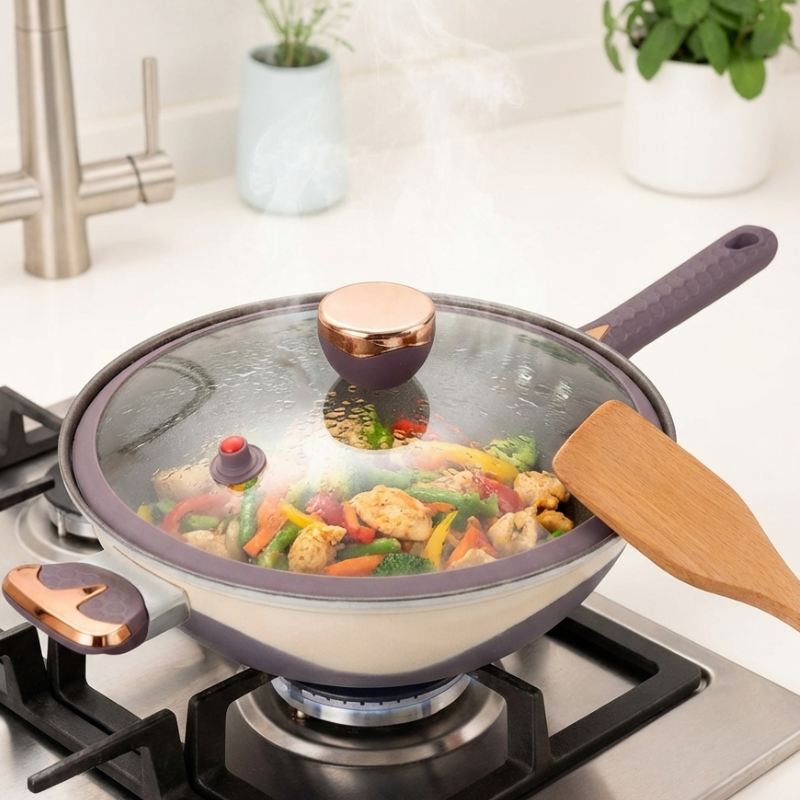 Le Kasuna wok pan met deksel maten en afmetingen overzicht