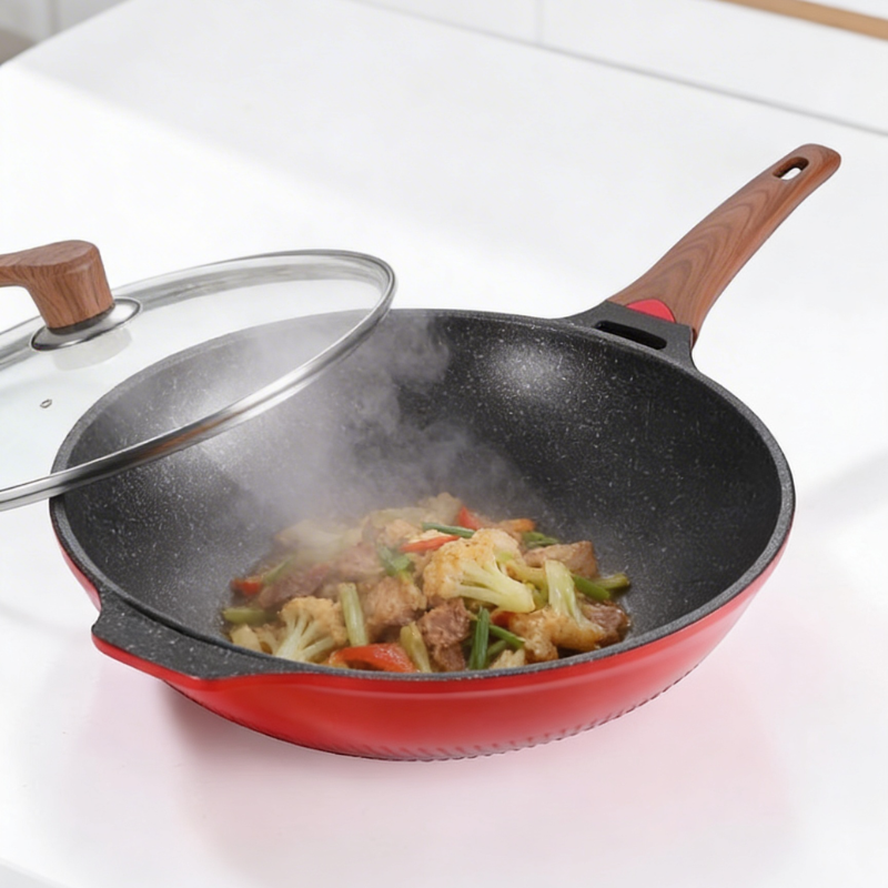 Le Murano wok met deksel pfas vrij keukensetting bovenaanzicht