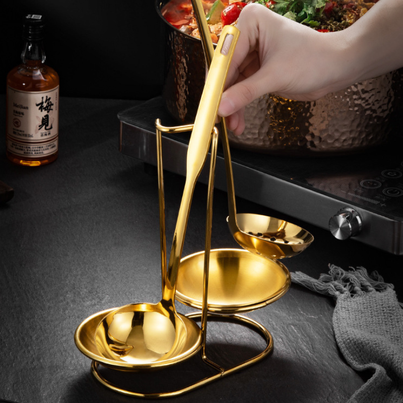 Le Sukami rvs lepelhouder dubbel gevuld met wok gereedschap