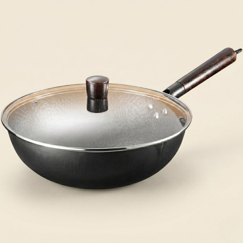 Le Haku koolstofstaal wok 32 cm geschikt voor inductie, vooraanzicht