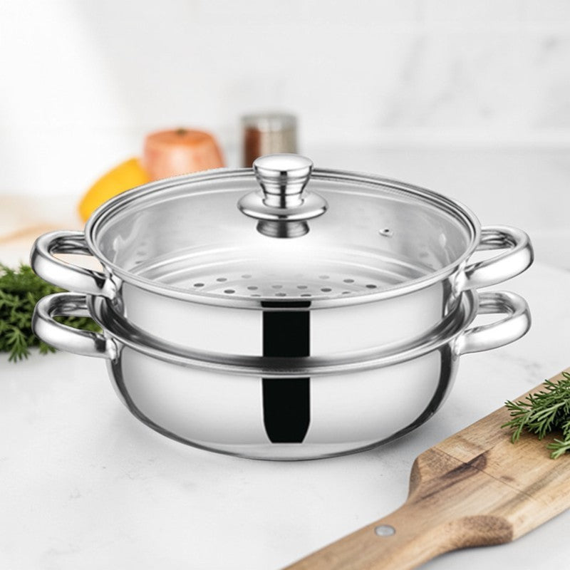 Le Senami rvs wok stoompan set handvat en materiaaldetail