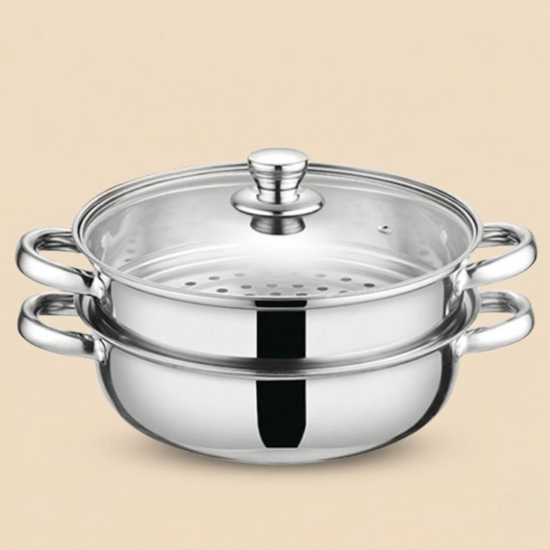Le Senami rvs wok stoompan set vooraanzicht compleet