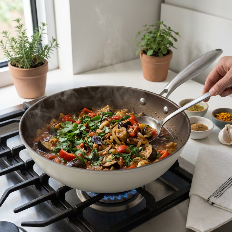 Le Yorano witte gietijzeren wok leveringsomvang compleet weergegeven