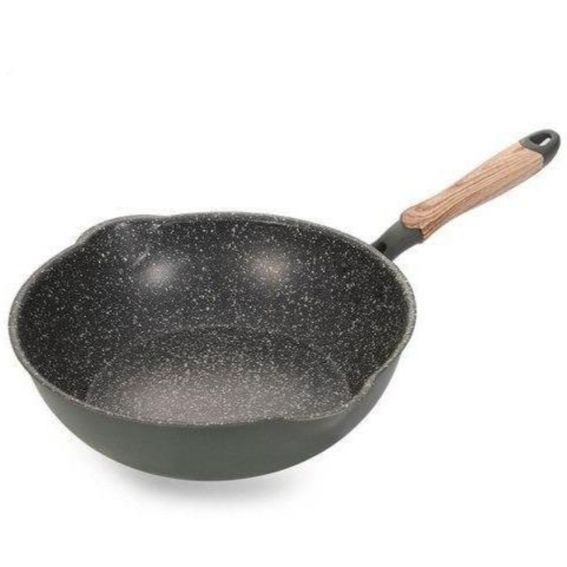 Le Tsurugi detailopname van de keramische coating van de aluminium wok