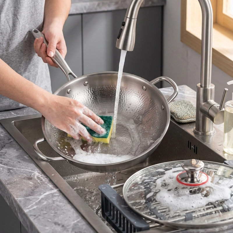 Le Honari rvs wok met glazen deksel complete productweergave