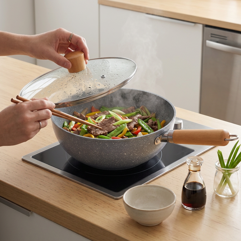Le Sanome mini wok inductie kleurvarianten naast elkaar gepresenteerd