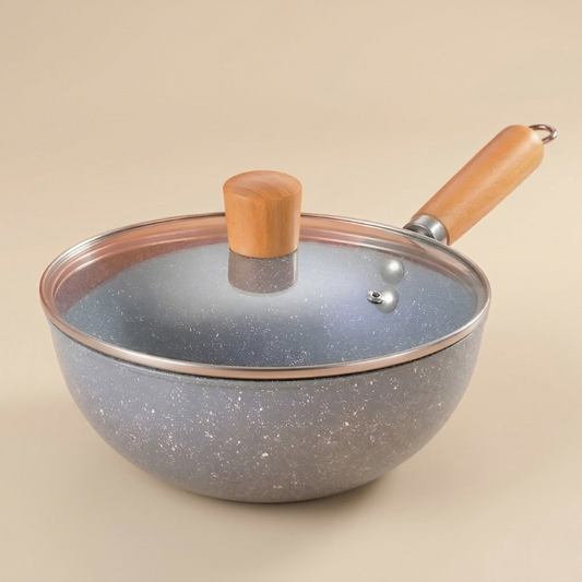Le Sanome mini wok inductie vooraanzicht compact geëmailleerde buitenkant