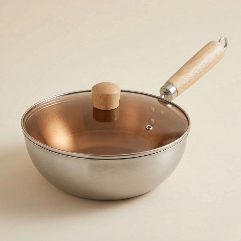 Le Nuriko roestvrijstalen rvs wok 20 cm vooraanzicht glanzend