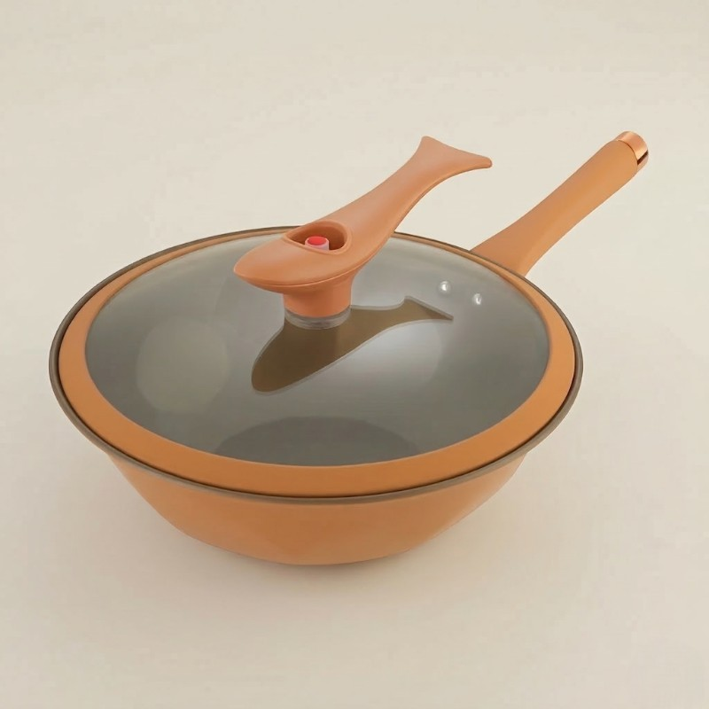Le Mitano wok met deksel 32 cm vooraanzicht zwart gecoat staal
