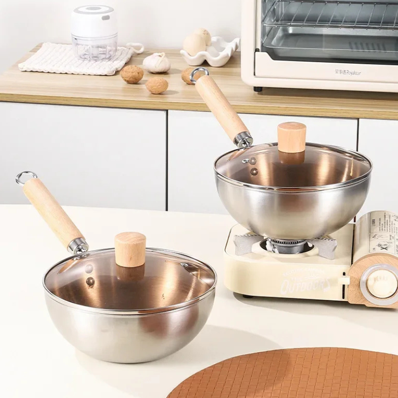 Le Nuriko rvs wok 20 cm close-up bodem gelaagde roestvrijstaalconstructie