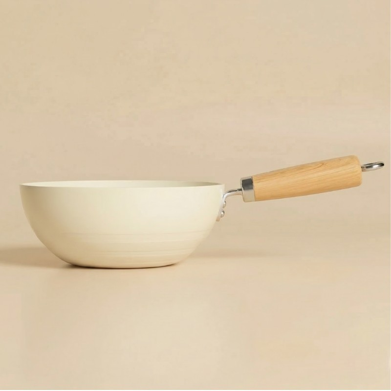 Le Tehana wok met keramische coating vooraanzicht lichtgewicht aluminium