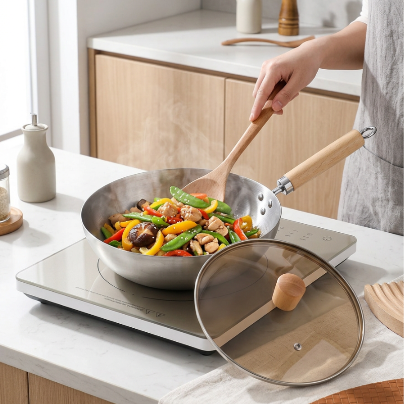 Le Nuriko rvs wok 20 cm afwassen in de gootsteen