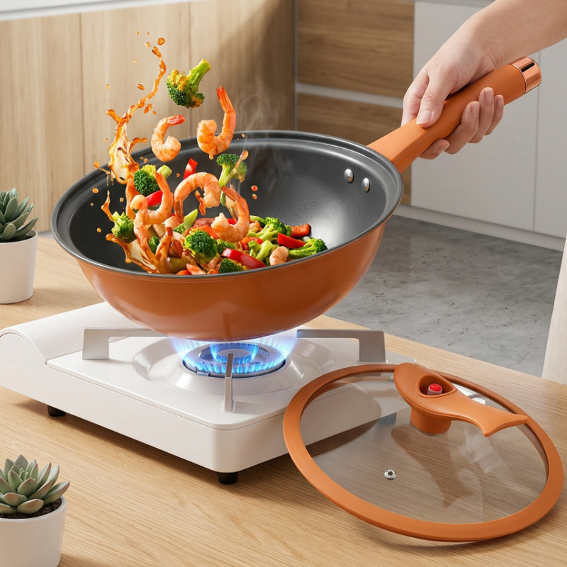 Le Mitano wok met deksel 32 cm geschikt voor alle warmtebronnen