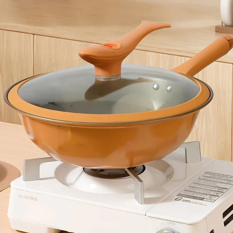 Le Mitano wok met deksel 32 cm verpakking en leveringsomvang