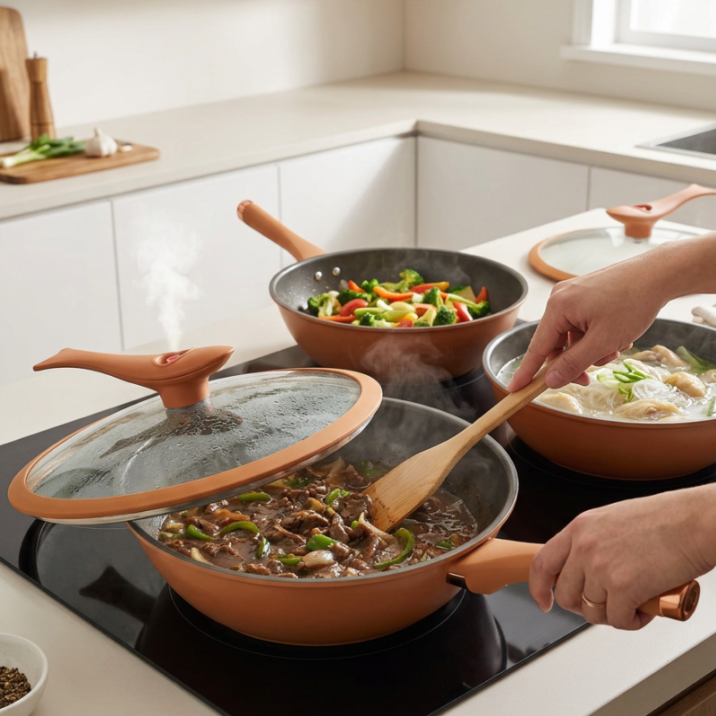 Le Mitano maatindicatie diameter wok met deksel 32 cm