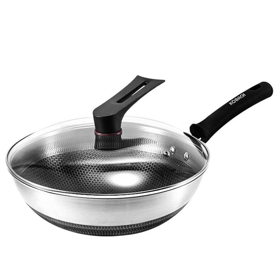 Le Akagi rvs wok met deksel 32 cm detailopname roestvrijstalen rand