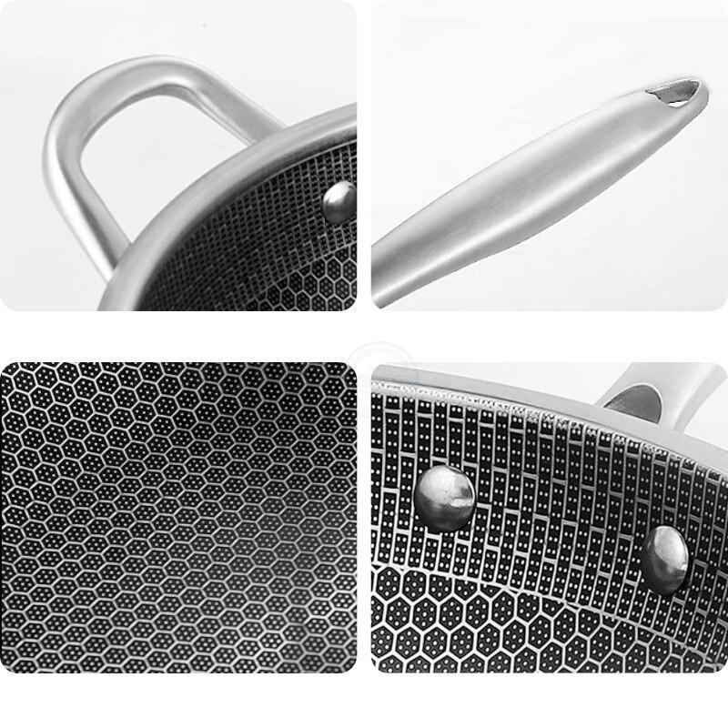 Le Iwaki rvs honingraat wok zonder coating – detailopname honingraatstructuur
