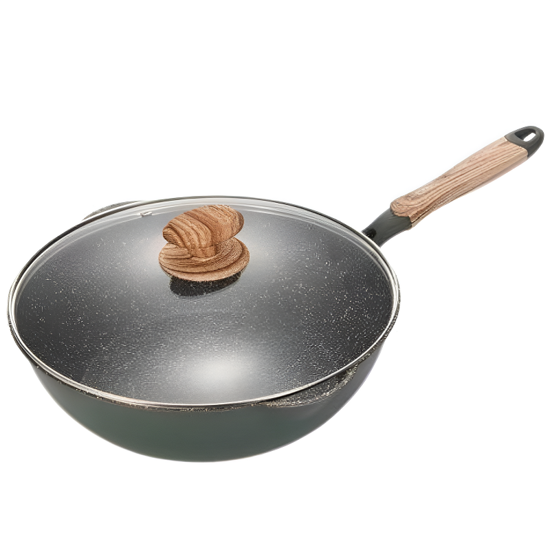 Le Tsurugi aluminium keramische wok vooraanzicht op witte achtergrond