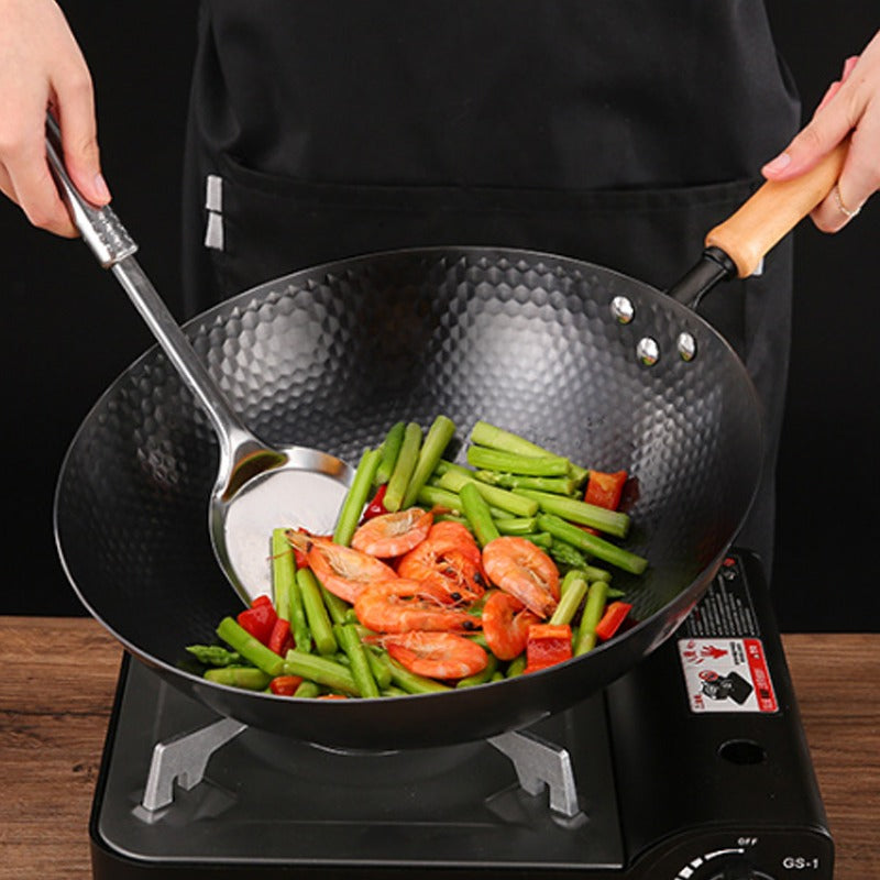 Le Kumichi gehamerde koolstofstaal wok verpakking en leveringsomvang